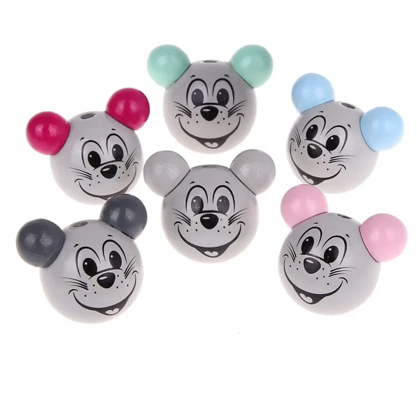 3D Mouse Motif Bead — Kiki-Ena Craft Materials Natural Wood
