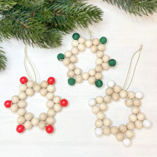 3-Piece Craft Set Beaded Star Pendant Christmas — Kiki-Ena Craft Materials Natural Wood