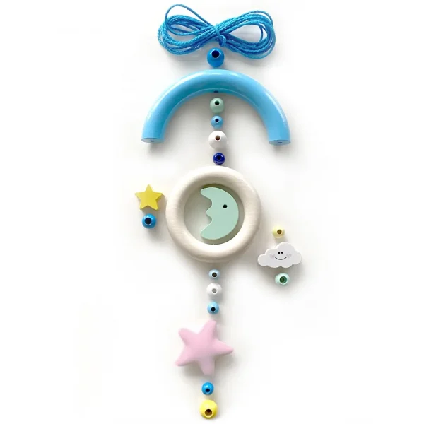 Baby Mobile - Moon & Stars "Blue" • Craft Kit — Kiki-Ena Natural Wood Craft Materials