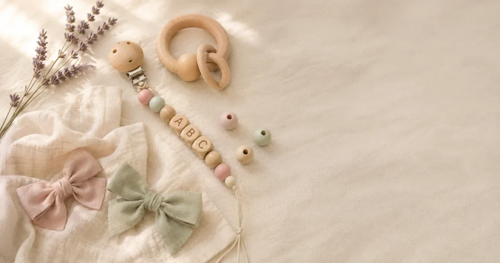 Personalised baby gift with name beads