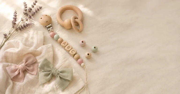 Personalised baby gift with name beads
