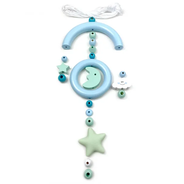 Baby Mobile Craft Kit, Moon and Stars Baby Blue — Kiki-Ena Natural Wood Craft Materials