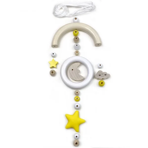 Baby Mobile Craft Kit Moon and Stars Yellow — Kiki-Ena Craft Material Natural Wood