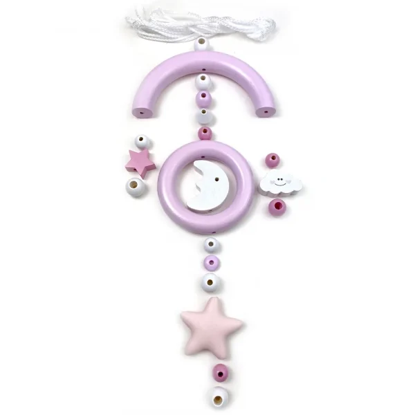 Craft Set Baby Mobile, Moon and Stars "Pink" — Kiki-Ena Natural Wood Craft Materials
