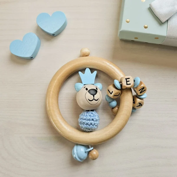 Craft Kit Grasping Toy Bear with Crown Baby Blue — Kiki-Ena Natural Wood Craft Materials