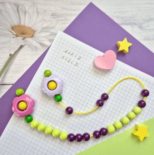 Wooden Bead Counting Chain 'Flower' Craft Kit — Kiki-Ena Natural Wood Craft Material