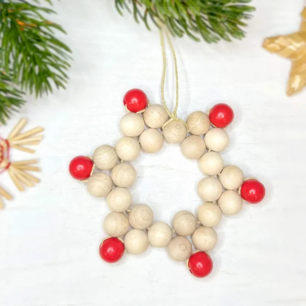 Craft Set Beaded Star Pendant Christmas • Red — Kiki-Ena Craft Materials Natural Wood