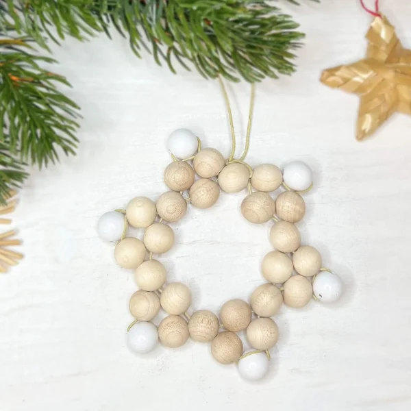 Craft Set Beaded Star Pendant Christmas • White — Kiki-Ena Craft Materials Natural Wood