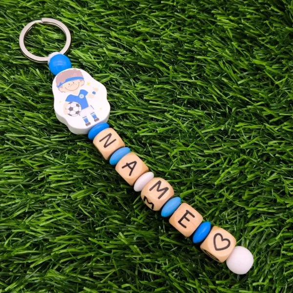Footballer Keychain Craft Set • Blue — Kiki-Ena Natural Wood Craft Materials