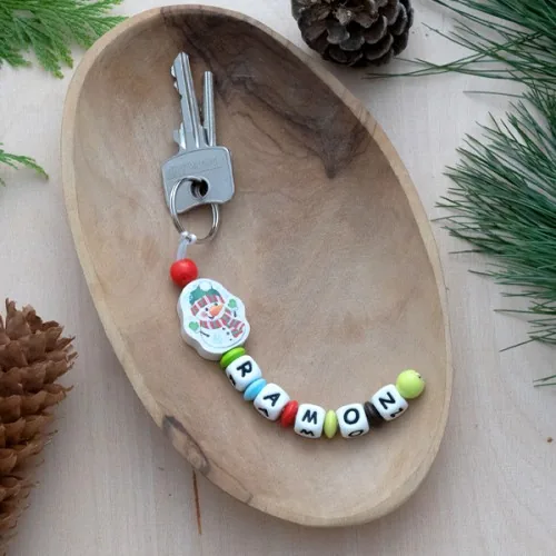Craft Kit Key Ring Snowman — Kiki-Ena Natural Wood Craft Material
