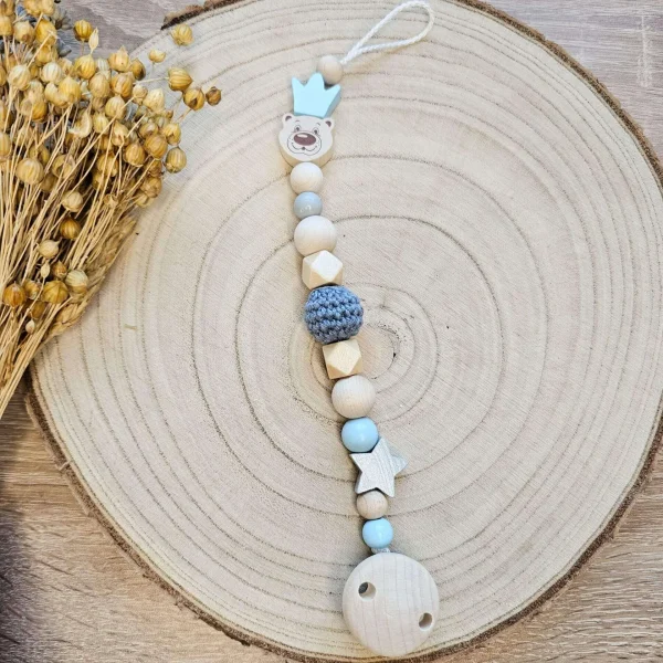Bear with crown dummy chain craft set baby blue — Kiki-Ena craft materials natural wood
