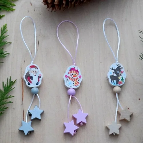 Craft Set Christmas Ornament with 2 Stars 3-Piece Set — Kiki-Ena Natural Wood Craft Materials