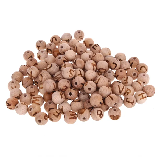 Alphabet Beads 12mm with Laser Engraving - Vertically Drilled — Kiki-Ena Natural Wood Craft Material