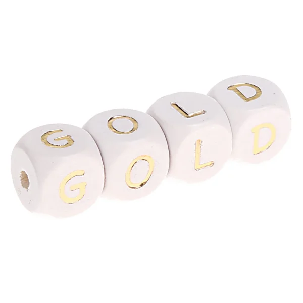 Letter Beads White-Gold 10mm x 10mm — Kiki-Ena Natural Wood Craft Materials