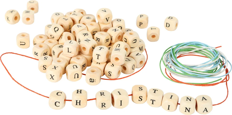Printed wooden letter cubes 11mm B-grade 300 pieces — Kiki-Ena natural wood craft materials