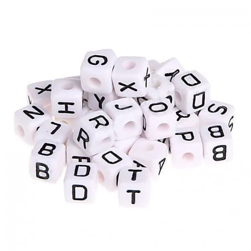 Plastic letter cubes 10x10mm white/black • 10 pieces — Kiki-Ena natural wood craft materials