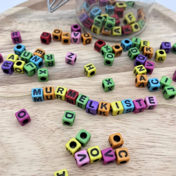 Letter Cubes Mix Plastic • 7mm • Multicoloured • 25g — Kiki-Ena Craft Materials Natural Wood