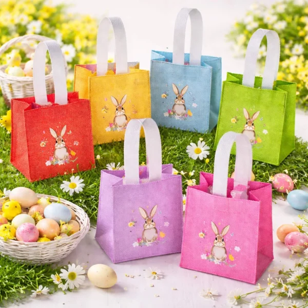 Colourful bag with rabbit motif in jute-look — Kiki-Ena Craft Materials Natural wood