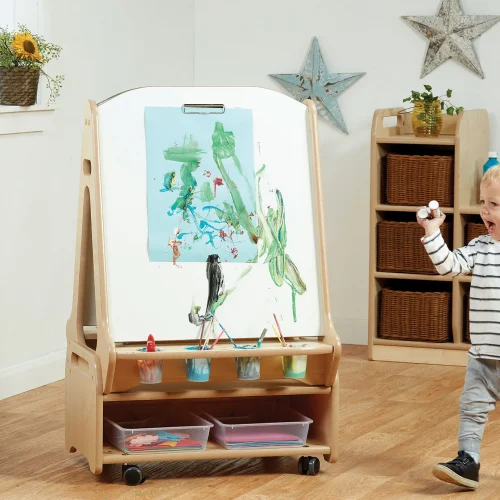 Double-Sided 2-Station Chalkboard/Whiteboard Easel with Low Storage Trolley — Millhouse Educational Toys School