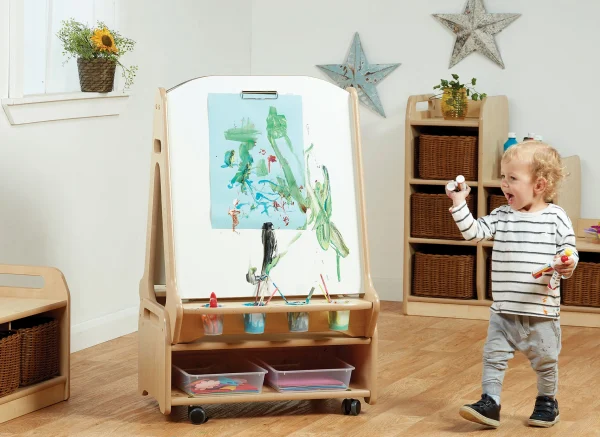 Double-Sided 2-Station Chalkboard/Whiteboard Easel with Low Storage Trolley — Millhouse Educational Toys School