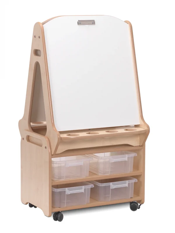 Double-Sided 2-Station Whiteboard Easel with High Storage Trolley — Millhouse Educational Toys School
