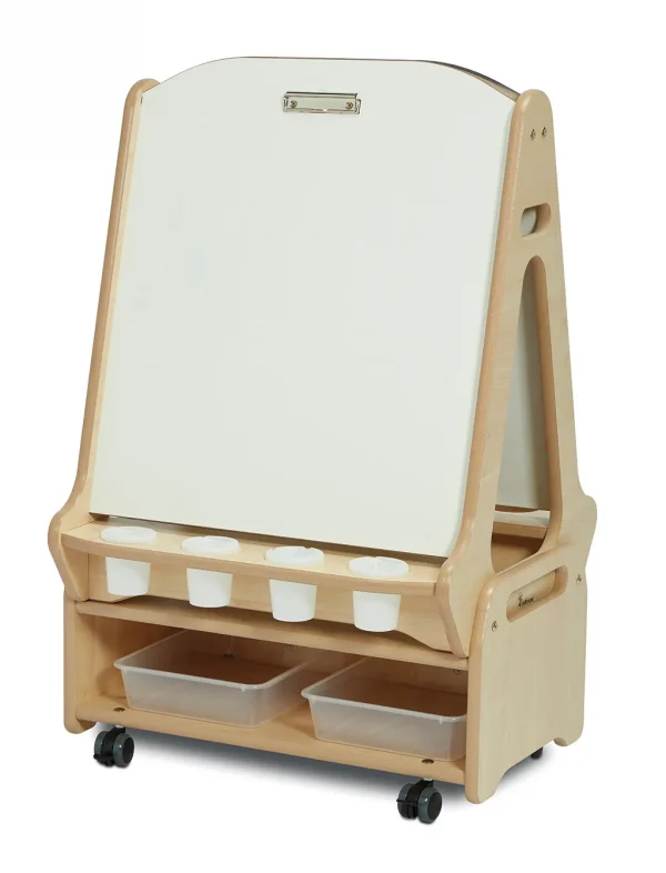 Double-Sided 2-Station Whiteboard Easel with Low Storage Trolley — Millhouse Educational Toys School