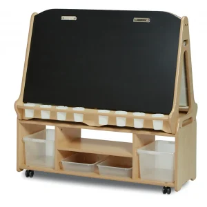 Millhouse PT1070 Double-Sided 4-Station Chalkboard/Whiteboard Easel with Large Storage Trolley