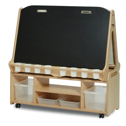 Double-Sided 4-Station Chalkboard/Whiteboard Easel with Large Easel Storage Trolley — Millhouse Educational Toys School