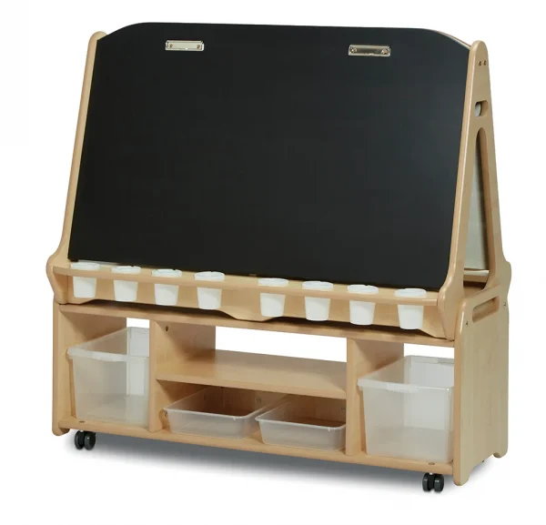 Double-Sided 4-Station Chalkboard/Whiteboard Easel with Large Easel Storage Trolley — Millhouse Educational Toys School