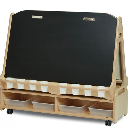 Double-Sided 4-Station Chalkboard/Whiteboard Easel with Low Storage Trolley — Millhouse Educational Toys School
