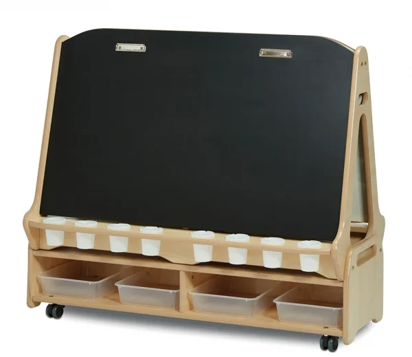 Double-Sided 4-Station Chalkboard/Whiteboard Easel with Low Storage Trolley — Millhouse Educational Toys School
