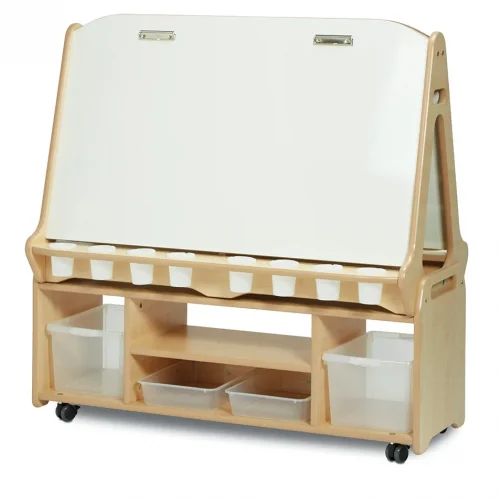 Double-Sided 4-Station Whiteboard Easel with High Storage Trolley — Millhouse Educational Toys School