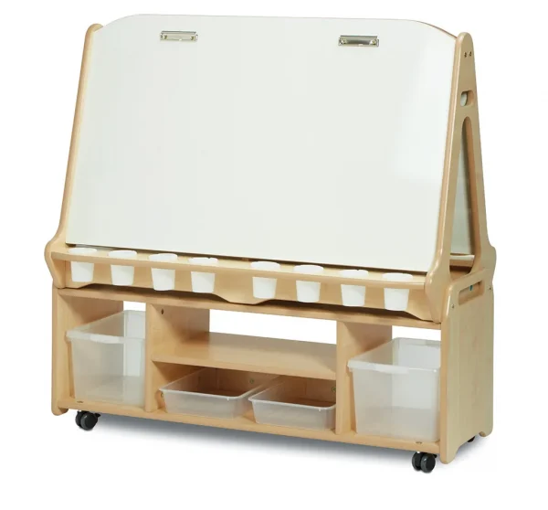 Double-Sided 4-Station Whiteboard Easel with High Storage Trolley — Millhouse Educational Toys School