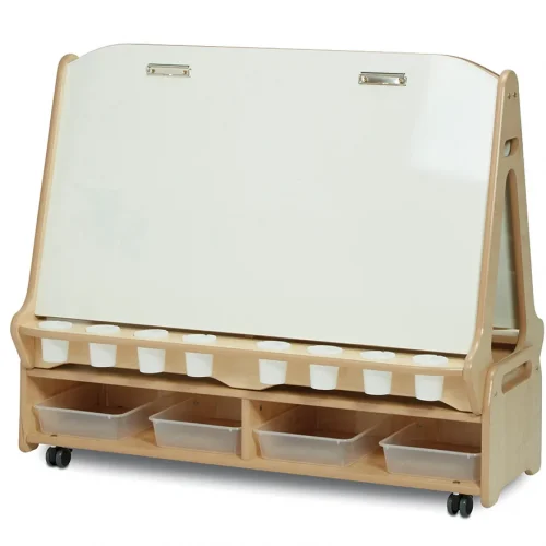 Double-Sided 4-Station Whiteboard Easel with Low Storage Trolley — Millhouse Educational Toys School