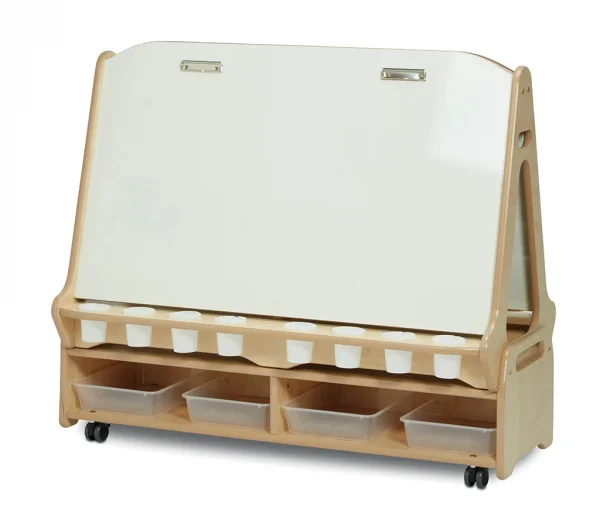 Double-Sided 4-Station Whiteboard Easel with Low Storage Trolley — Millhouse Educational Toys School