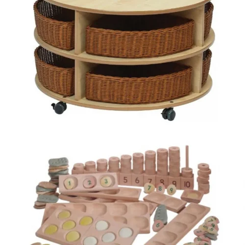 Double-Tier Mobile Circular Storage Unit with Baskets & Indoor Maths Set — Millhouse Learning Toys School