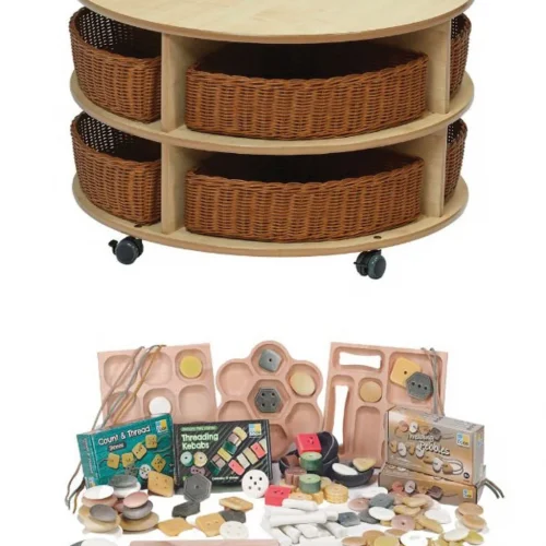 Double-Tier Mobile Circular Storage Unit with Baskets & Loose Parts Set - PT1172 — Millhouse Learning Toys School