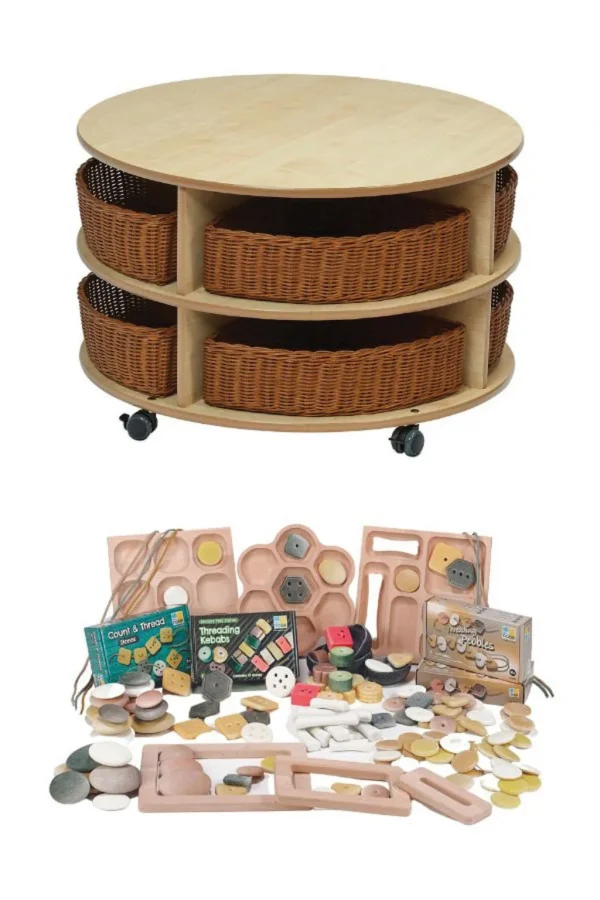 Double-Tier Mobile Circular Storage Unit with Baskets & Loose Parts Set - PT1172 — Millhouse Learning Toys School