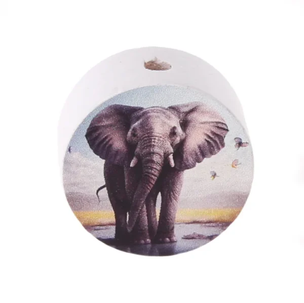 Elephant Photo Motif Bead — Kiki-Ena Craft Material Natural Wood