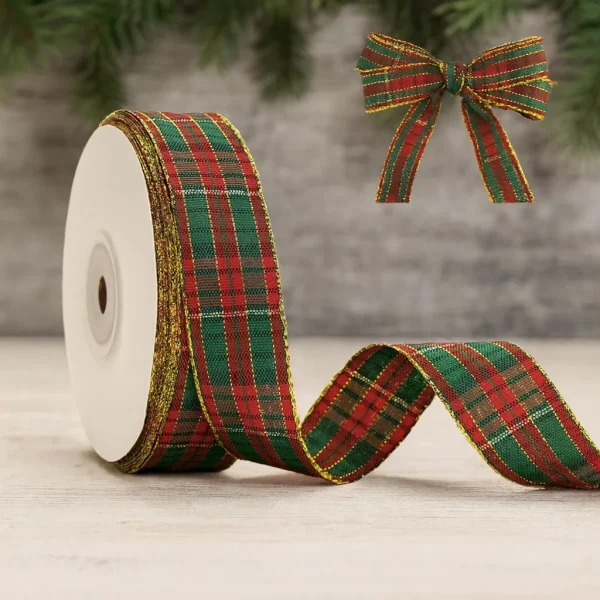 Christmas Checked Gift Ribbon 25mm • 1 Metre — Kiki-Ena Craft Materials Natural Wood