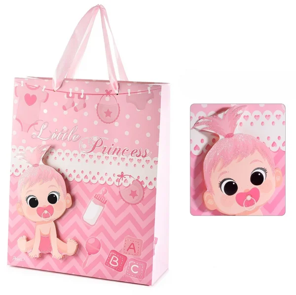 Medium gift bag with 3D baby design - pink — Kiki-Ena craft materials, natural wood