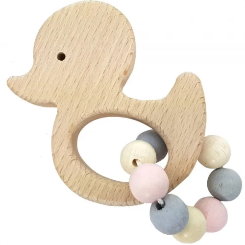 Grasping Rattle Duck - Natural Pink — Millhouse Educational Toys School