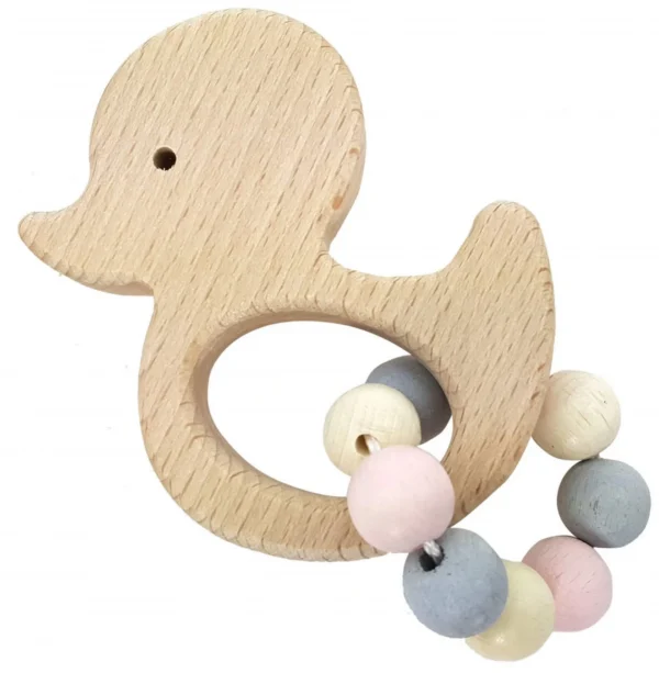 Grasping Rattle Duck - Natural Pink — Millhouse Educational Toys School