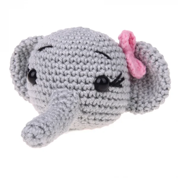 Crocheted Elephant with Bow — Kiki-Ena Craft Materials Natural Wood