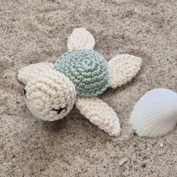 Green Crocheted Turtle Toy — Kiki-Ena Craft Material Natural Wood