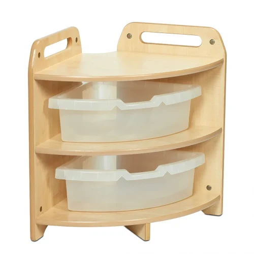 Tall 90° Corner Shelf with 2 Clear Trays — Millhouse Learning Toys School