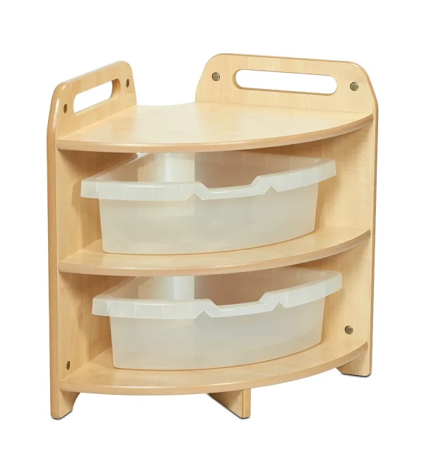 Tall 90° Corner Shelf with 2 Clear Trays — Millhouse Learning Toys School