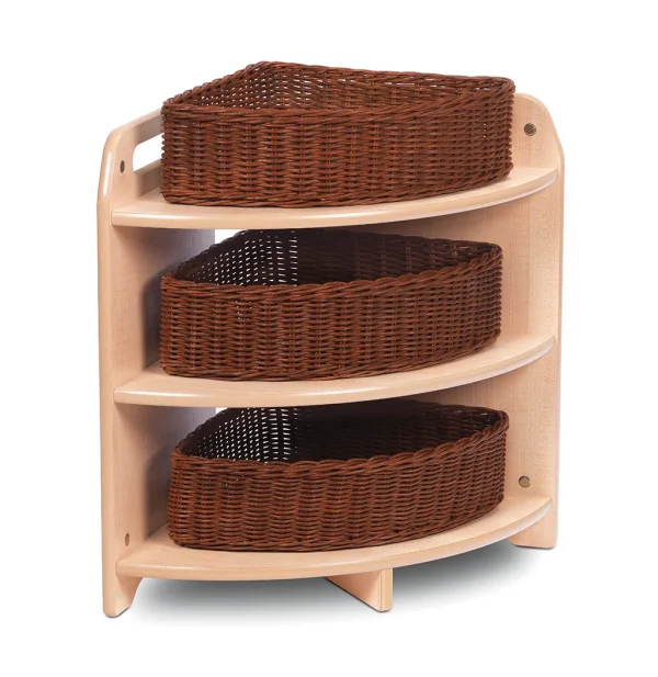 Tall 90° Corner Shelf with 3 Baskets — Millhouse Learning Toys School