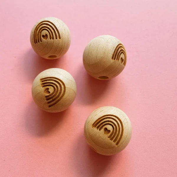 Engraved Wooden Bead Rainbow 15 mm — Kiki-Ena Craft Materials Natural Wood