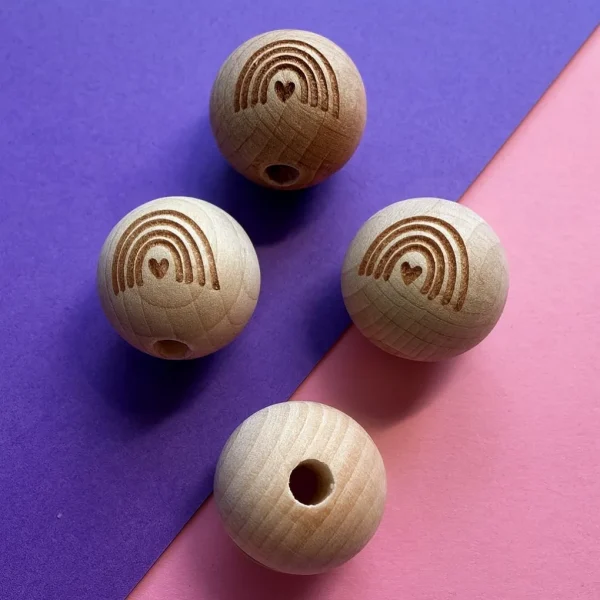 Engraved Wooden Bead Rainbow 20mm — Kiki-Ena Craft Materials Natural Wood